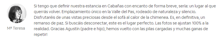 Opinión Airbnb sobre Cabañas con Encanto