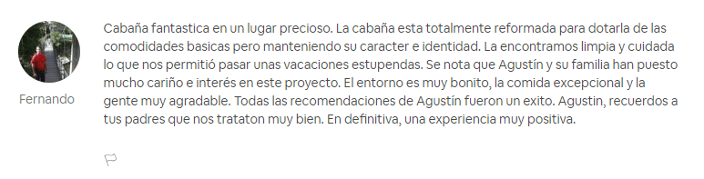 Opinión Airbnb sobre Cabañas con Encanto