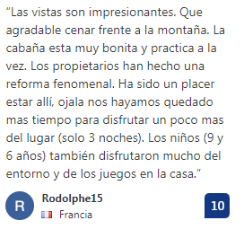 Opinión Booking sobre Cabañas con Encanto