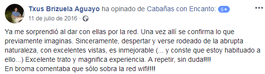 Opinión en Facebook sobre Cabañas con Encanto