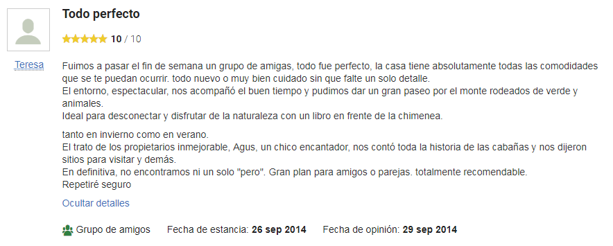 Opinión Top Rural sobre Cabañas con Encanto