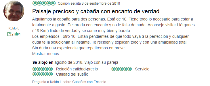Opinión Tripadvisor sobre Cabañas con Encanto