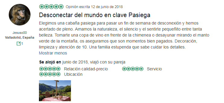Opinión Tripadvisor sobre Cabañas con Encanto