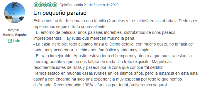 Opinión Tripadvisor sobre Cabañas con Encanto